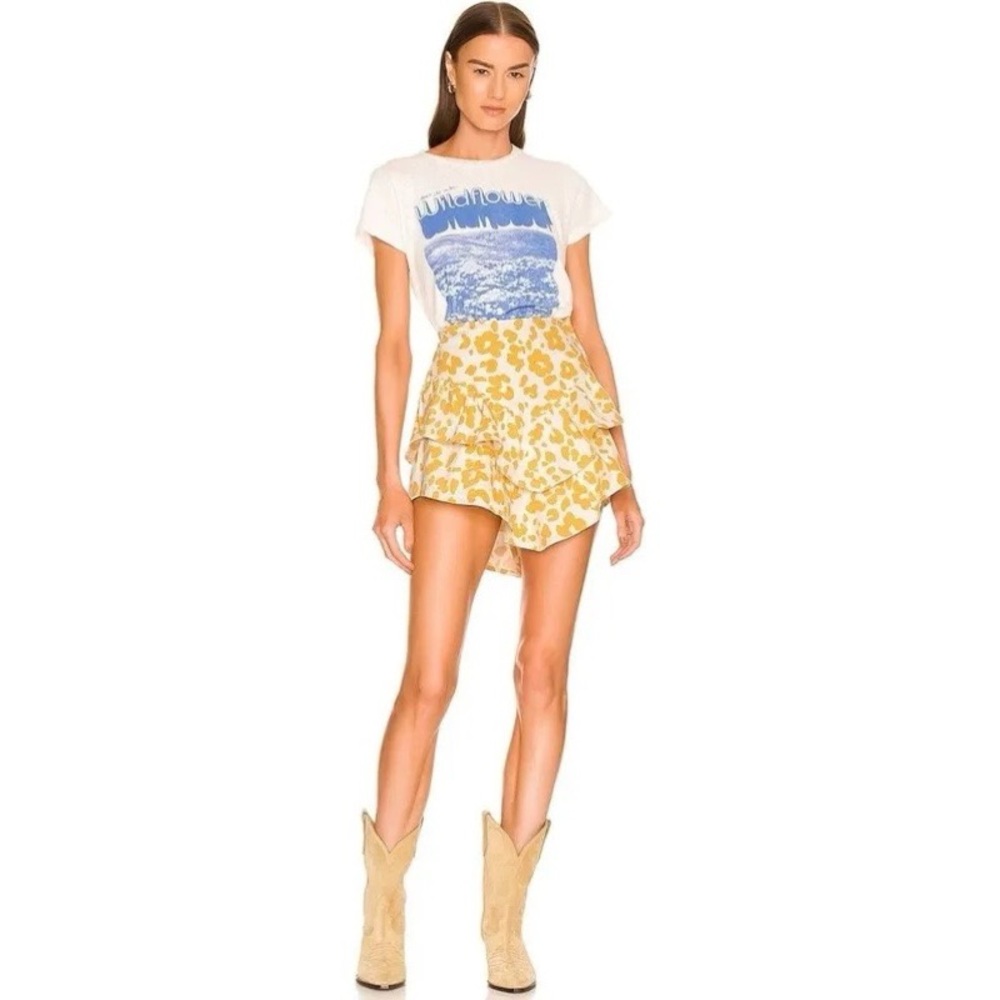 NWOT Mother Golden Yellow & White The Ruffle Mini Skirt Leopard Print Womens 25